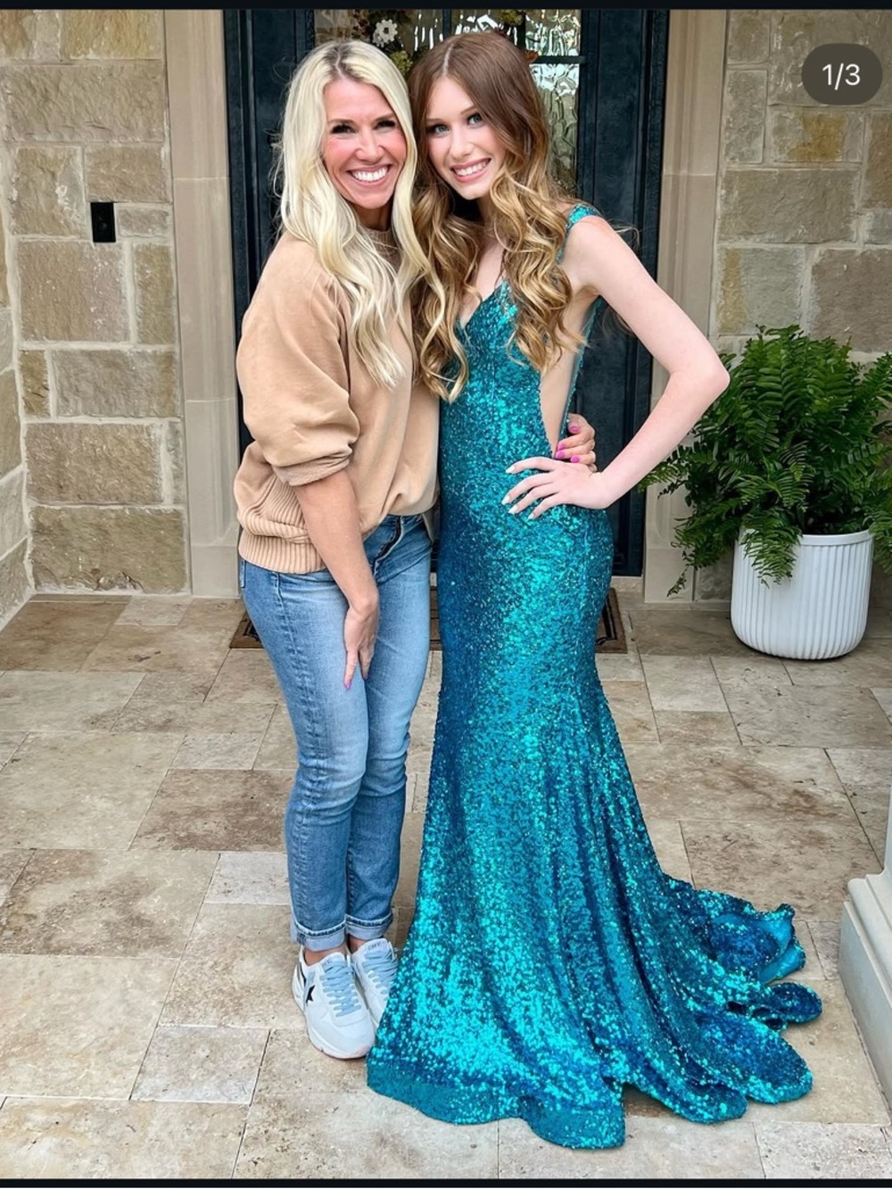Jovani Teal Sequin Evening Gown